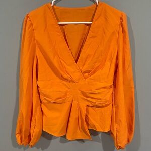 SHEIN Bright Orange V-Neck Blouse